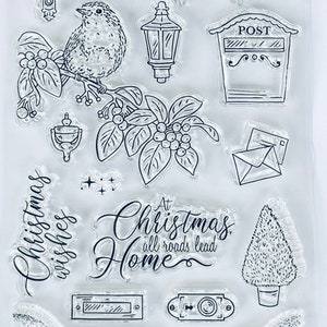 Christmas clear stamps-Xmas image/sentiments/words stamp-DIY Card Making/Greetings/Robin/Christmas tree/Icicles