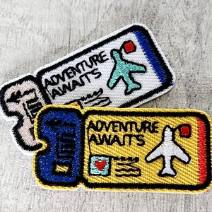 Opstrijkpatch vliegtuigticket, geborduurde mini-reispatches, vakantieappliqué, vliegtuigbadge opnaaien