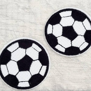 2 football iron on patches, 5cm soccer ball sew on patch, embroidered fabric appliques, embroidery craft supplies