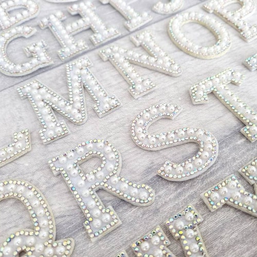 White Pearl Gold Rhinestone Sparkle Letter Patches Sew on / Etsy UK