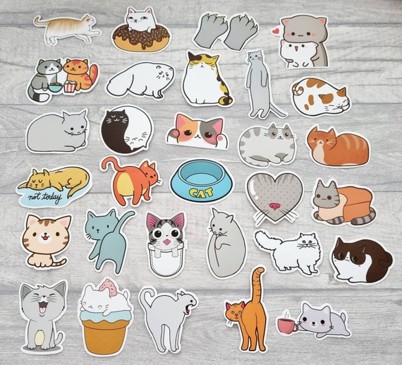 Stickers chats, 50 stickers chatons kawaii, autocollants imperméables,  dessin animé mignon, fournitures créatives -  France