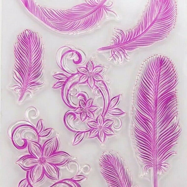 Timbres transparents à plumes, Timbres fleuris/fleurs, Jeu d’estampage pour la fabrication de cartes, Scrapbooking, Planificateur, Journal, Transparent