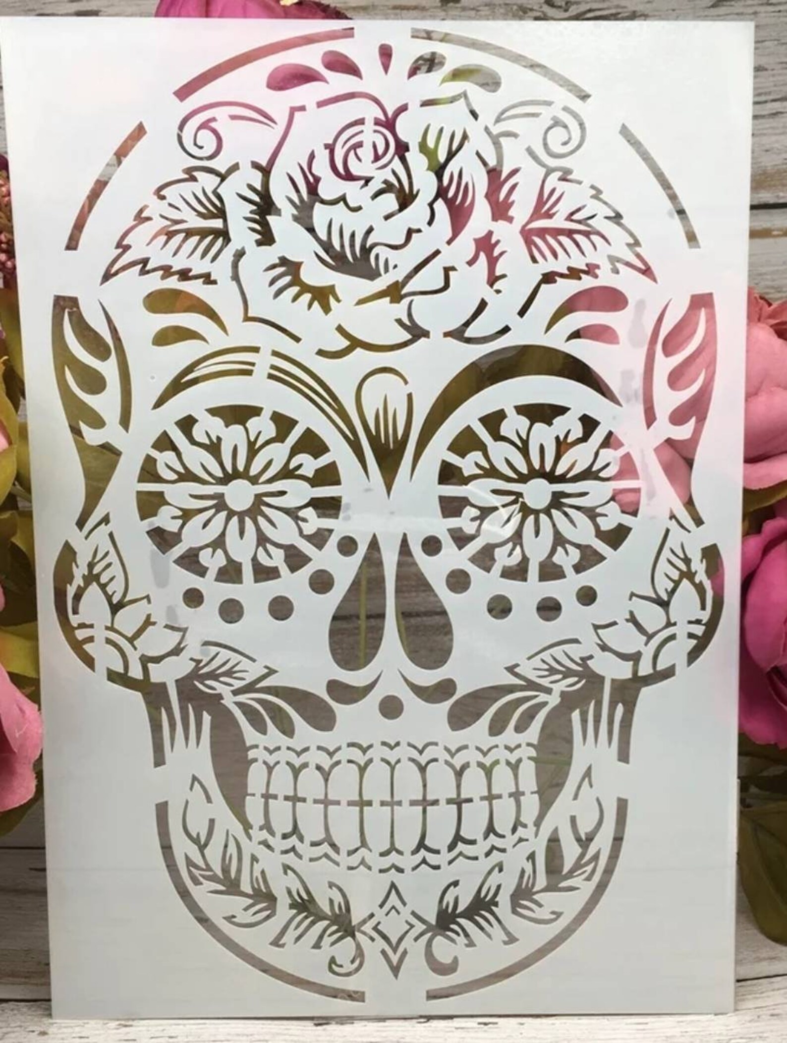 Sugar Skull Stencil A4day of the Dead/floral/rose Skeleton Etsy