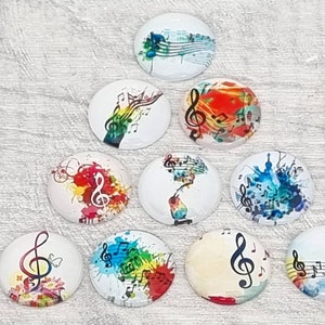 10 music cabochons, 20mm musical notes flatback glass cabochon, jewellery making, necklace pendant, keychain/keyring, scrapbooking/craft