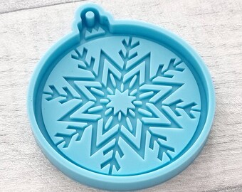 Christmas bauble Silicone mould, Resin mold, Xmas tree ornament hanging decoration, snowflake-Soap/fimo/chocolate