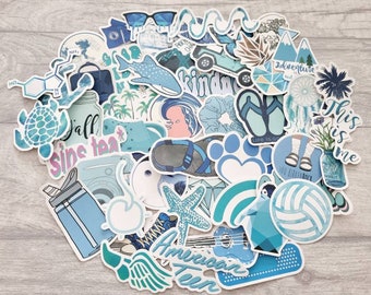 Blue stickers, 25/50 vinyl decals, large waterproof sticker pack/set, Kawaii Craft Supplies