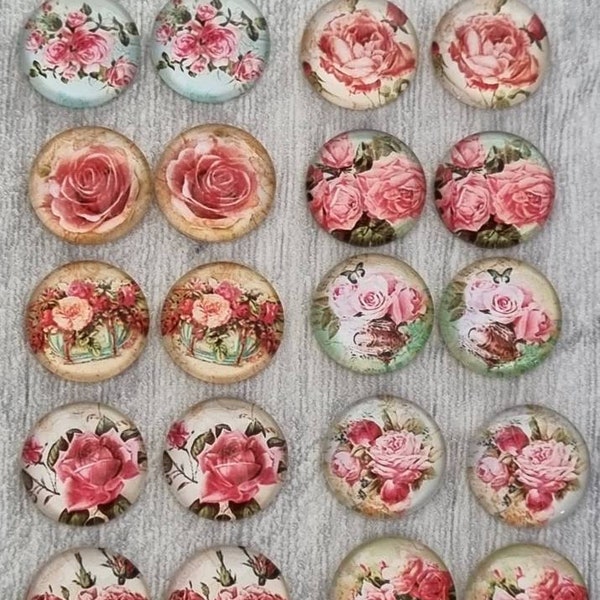 20 cabochons de roses, cabochon de fleurs en verre à dos plat 12 mm, fabrication de bijoux/boucles d'oreilles, bracelet à breloques, scrapbooking/artisanat