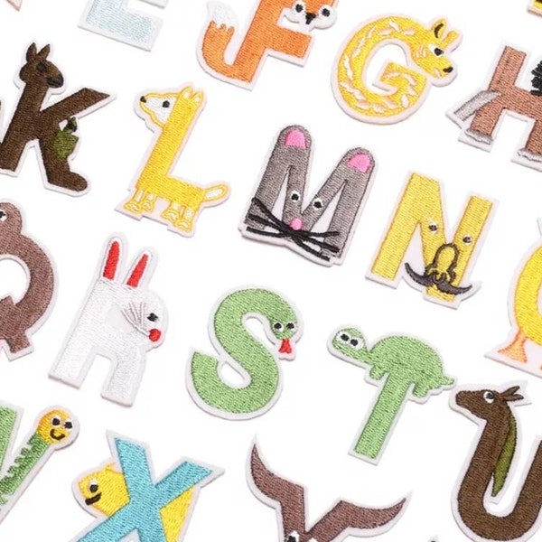 Écussons lettres pour enfants, alphabet animal, fer sur les patchs nom, coudre sur l'applique brodée, fabrication de cartes pour enfants