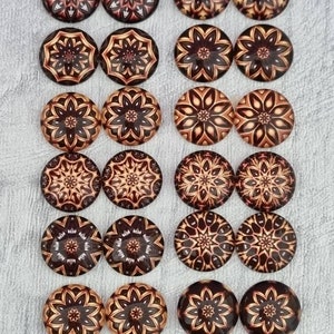 20 cabochons mandala marron/or-12 mm, cabochons en verre mosaïque à dos plat-fabrication de bijoux-scrapbooking/artisanat-dômes en résine-10 paires