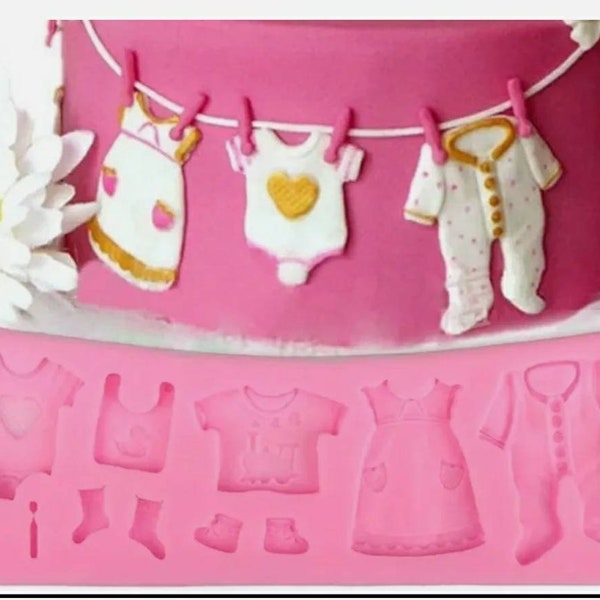 Moule en silicone pour vêtements de bébé/moule-Gilet/robe pour bébés/tout en un-Résine époxy artisanat-Glacage-Chocolat-argile polymère/Fimo-Cake décoration topper