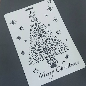 Christmas Tree stencil-Large Merry Christmas reusable template-Xmas Scrapbooking/Craft/Card Making layering background stencilling