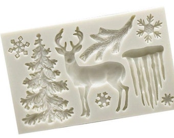 Christmas silicone mould, Winter resin mold, food safe, sugarcraft icing/cake decoration, Xmas tree, Reindeer/Snowflake