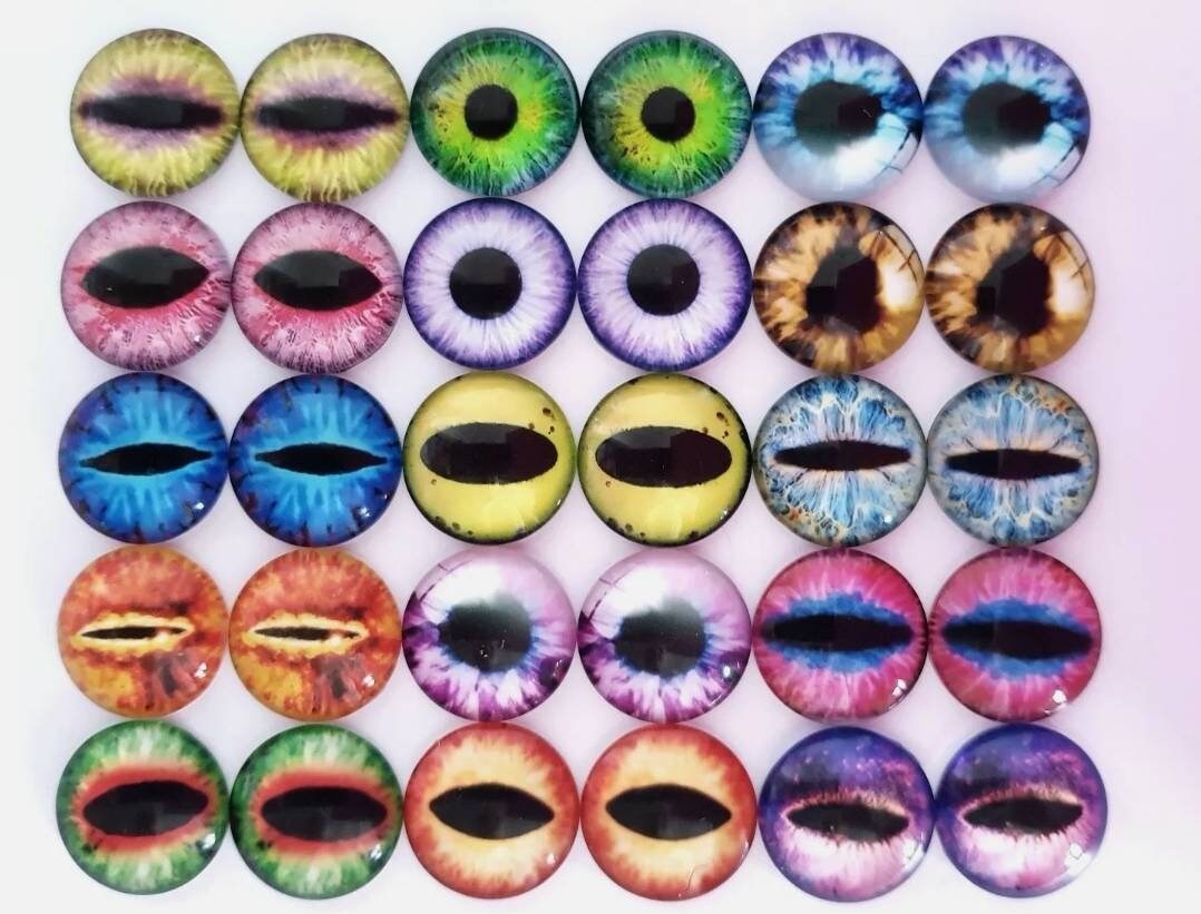 NOLITOY 100pcs Flatback Glass Round Dragon Eyes Glass Animal Eyes Blue DIY  Crafts Eyeballs Mixed Printed Round Eyes DIY Doll Eyeballs Dragon Eyes for