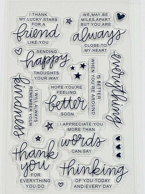Sentiments Clear Stamps, Friendship Messages, Get Well Soon, Kind Thoughts  Transparent Stamping Set, Card Making, Bujo Planners 
