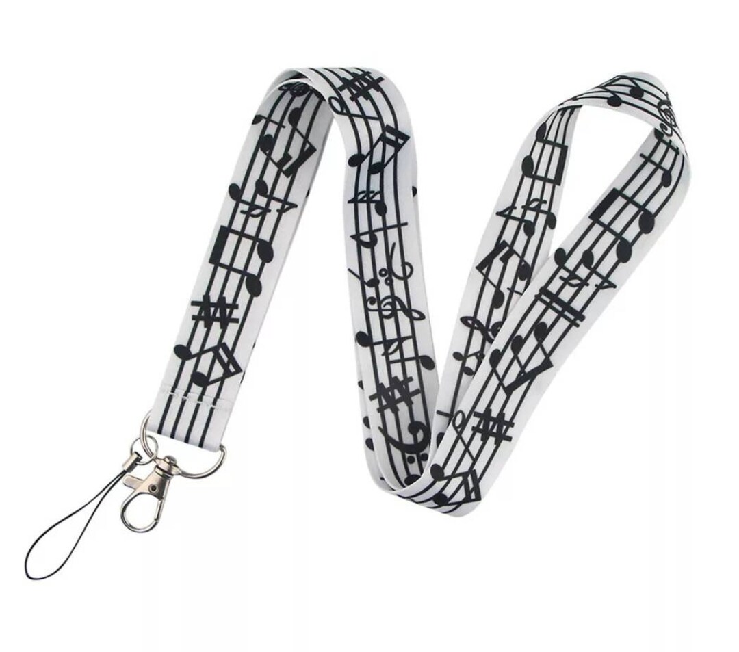 Musical Notes Lanyard, Music Notes ID Holder, Key Keychain, Music