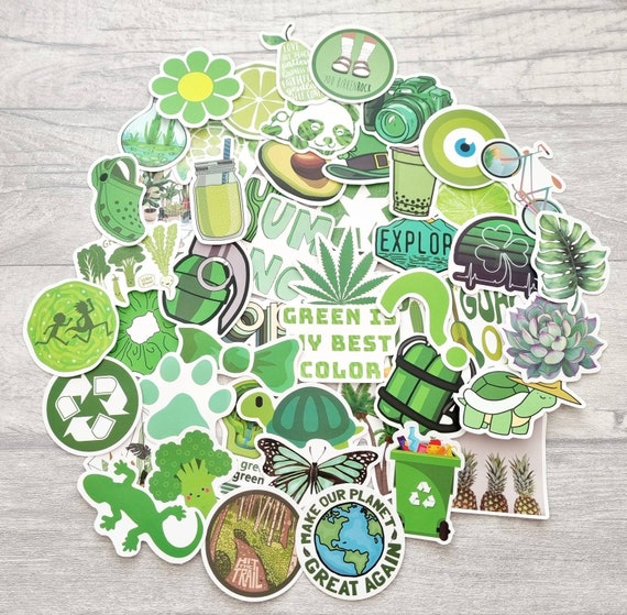 Green Stickers, 25/50 Vinyl Decals, Large Waterproof Sticker Pack/set,  Kawaii Craft Supplies 