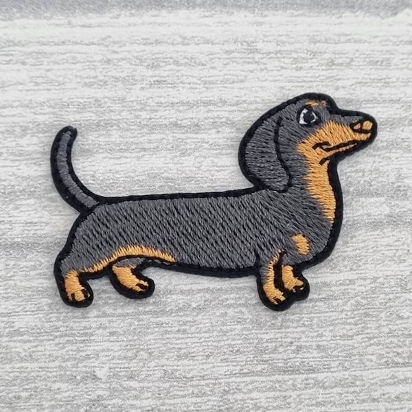 Sausage Dog iron on patch, small Dachshund sew on patches, iron on embroidered applique, craft supplies