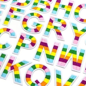 Parches de letras arcoíris, letras para planchar, parche para coser en ropa, aplique de alfabeto bordado multicolor de 5cm, fabricación de tarjetas