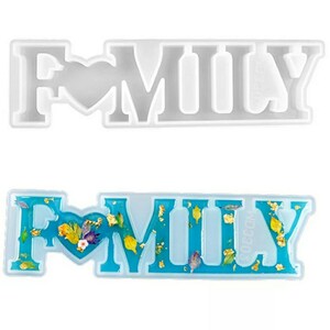 Molde de silicona FAMILIA, molde de resina UV/epoxi, letrero de pie con palabras/letras, adorno navideño decorativo