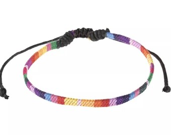Pride rainbow bracelet, LGBT friendship band, adjustable unisex Gay Lesbian festival jewellery
