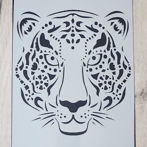 Tiger face stencil, big cat head, reusable A4 template, plastic pattern, DIY fabric clothing pattern, wall furniture stencilling