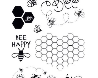10 Bee Happy clear stamps-Bumble Bee stamp/Honeycomb/Flowers/Happy/Buzzy bees-Card Making/scrapbooking transparent silicone stamping set