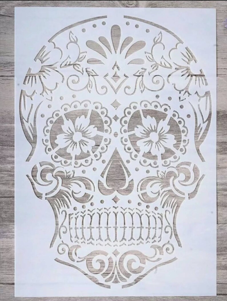 Sugar Skull stencil A4-Day of The Dead Skeleton Head reusable | Etsy