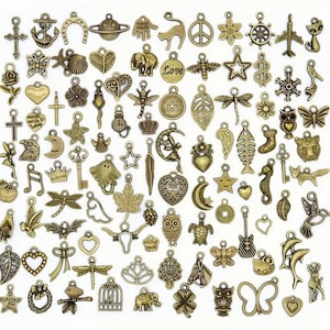 Bulk charms mix, 20-100 assorted antique bronze charm selection, jewellery making, keychain necklace pendant, stitch markers, Craft supplies
