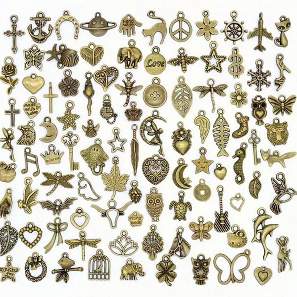 Mélange de charmes en vrac, 20-100 sélection de charmes en bronze antique assortis, fabrication de bijoux, pendentif collier porte-clés, marqueurs de point, fournitures d'artisanat