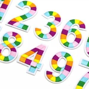 Écusson numéros arc-en-ciel, thermocollants, écusson à coudre, applique brodée arc-en-ciel multicolore de 5 cm, fabrication de cartes