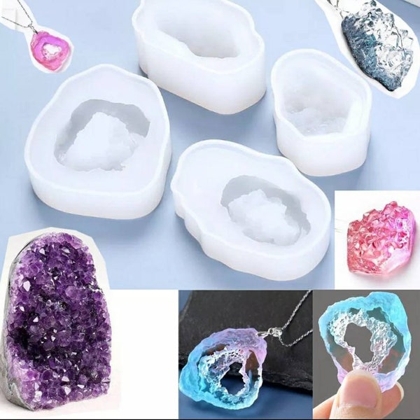 4 Druzy pendant silicone moulds, resin crystal quartz pendants, agate silicon molds, keyring keychain geode Crystal, hanging decoration