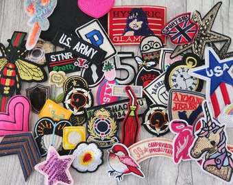 Iron on patch bundle set, sew on patches, DIY customise clothing, random mix wholesale embroidered appliques, party bag favour