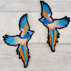 2 große Phönixvogel Eisen auf Patches, Paar nähen auf Vögeln, bestickte Kleidung Patch, Stoffapplikationen, Stickerei Bastelbedarf