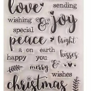 Sentiments de Noël - Tampons en silicone transparents - Mots de Noël - Fabrication de cartes / Voeux - Paix / Joie / Amour
