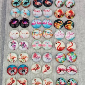 20 cabujones de flamenco, 12 mm, cabujón de vidrio con parte posterior plana, pendientes de pájaro, fabricación de joyas, pulsera de dijes, suministros para manualidades, 10 pares