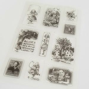 Alice in Wonderland Clear Silicone Stamps, Mad Hatter tea party, Queen of hearts stamp, Transparent stamping pack, DIY card making