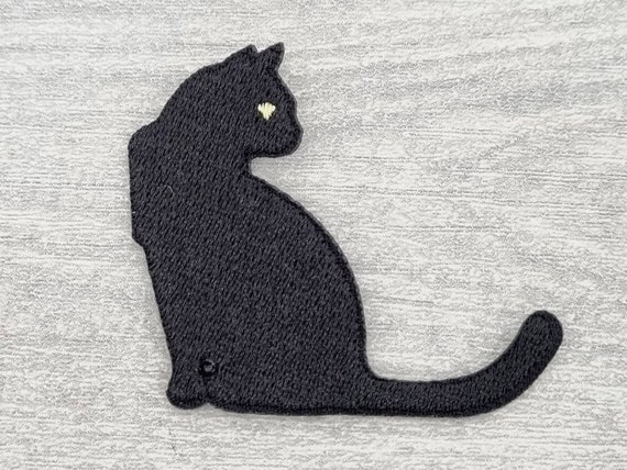 Black Cat Iron on Patch, Sew on Embroidered Applique Cats, Clothing Patches,  Fabric Embroidery Craft Supplies 