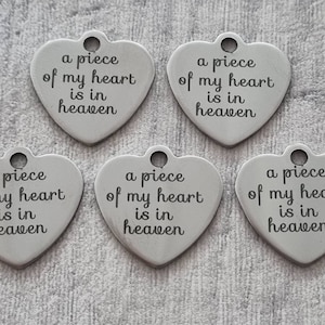 5 A piece of my heart is in Heaven charmes, petits coeurs commémoratifs, acier inoxydable gravé, porte-clés/porte-clés, bijoux