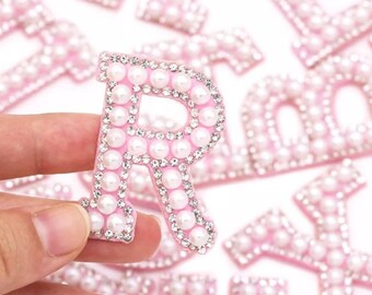 Rhinestone Pink Letter Patch Patches Iron /sew on Alphabet - Etsy