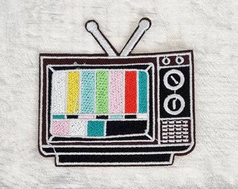 Television iron on patch, sew on retro TV patches, fabric appliques, embroidery craft supplies
