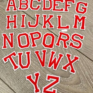 Toppe con lettere rosse, lettere da stirare, toppa con alfabeto, toppe universitarie da cucire, applicazione con nome ricamato, 5 cm multicolore