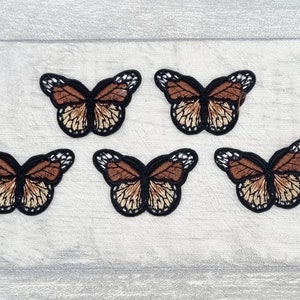 3 Butterfly patch set, sew on brown butterflies patches, iron on embroidered appliques, embroidery craft supplies