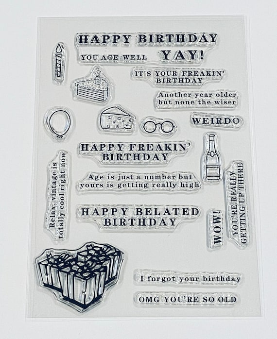 19 Funny Birthday Sentiments Clear Stamps, Card Making Messages