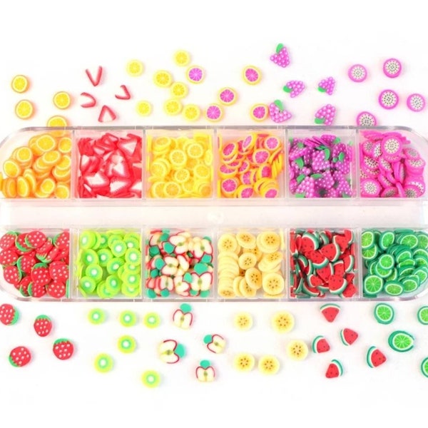 Fruit slices Polymer Clay 12 pack/box-3D Nail Art-Resin mould filler, small Slime sprinkles/Shaker Inserts-Citrus fruits