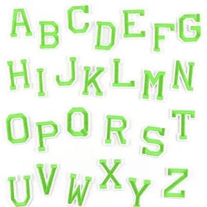 Neon grüne Buchstaben Aufbügler, Alphabet Aufbügler, Patch zum Aufnähen, Uni Patch, gestickter Name, 5cm