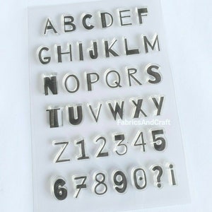 Carimbos claros de letras maiúsculas, carimbo de alfabeto maiúsculo, conjunto de carimbo transparente de números, cartão de aniversário