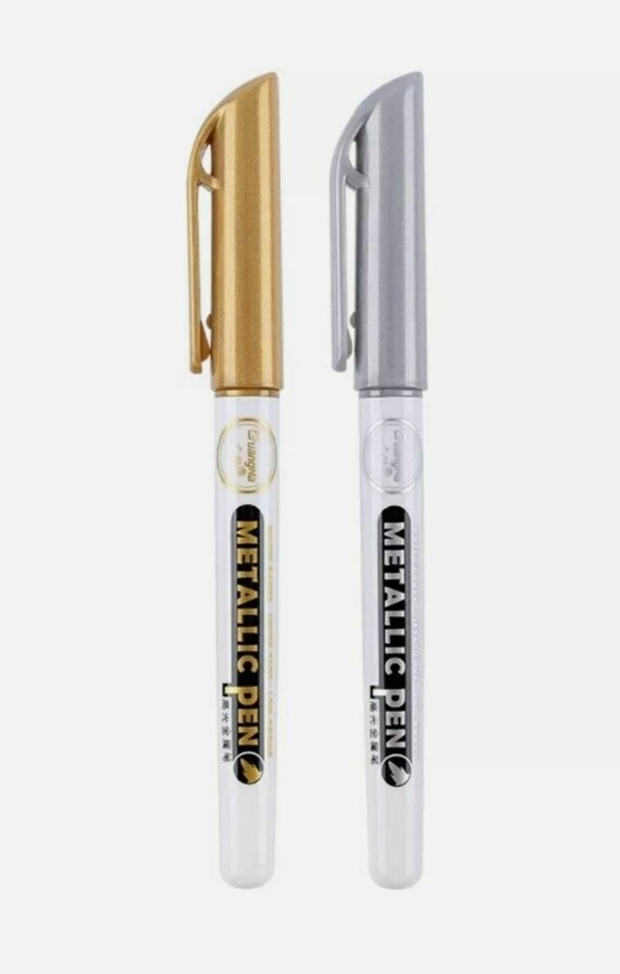 6 Metallic Permanent Marker Pens, 3 Gold/3 Silver Markers, Resin