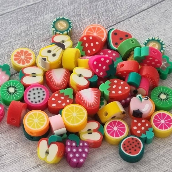 Perles de tranches de fruits, 50 tranches, kawaii Fabrication de bijoux, perle d’argile polymère, boucles d’oreilles DIY, bracelet, fournitures d’artisanat
