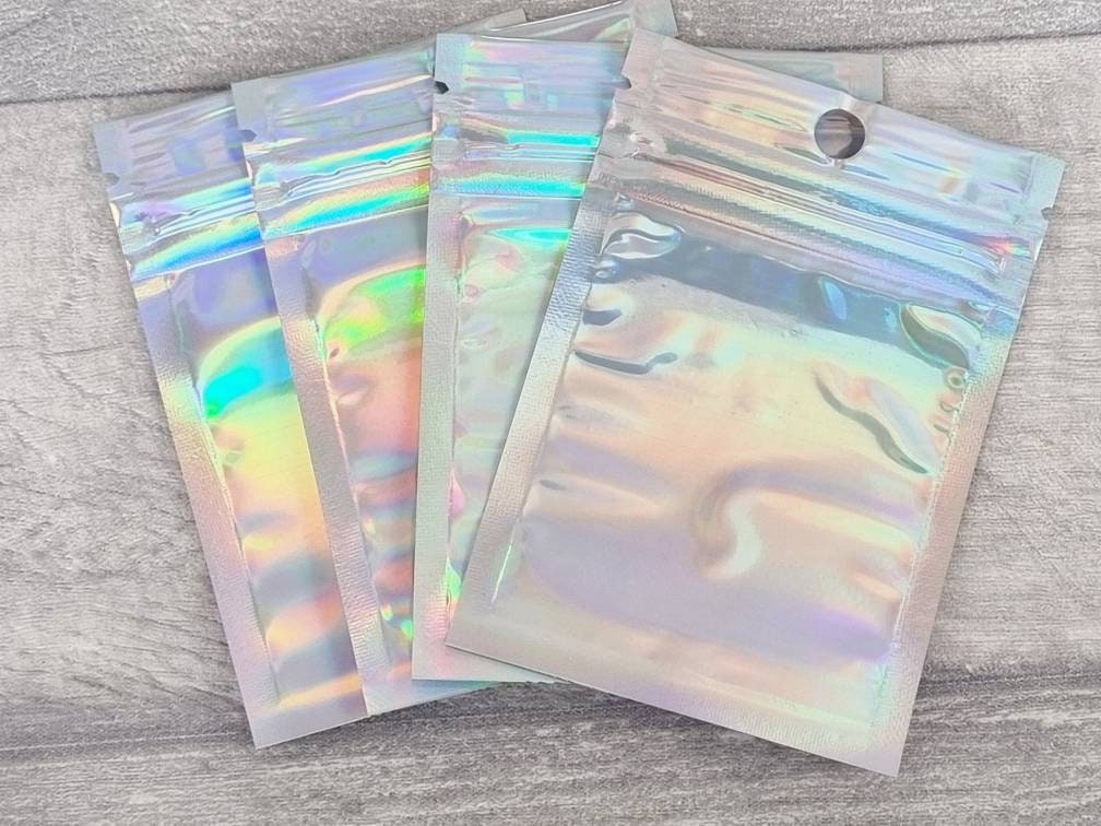 Sacs holographiques autocollants, 10 cm x 6 cm en plastique transparent  irisé, petit sac cadeau 10/20/50 avec fermeture hermétique, emballage  professionnel -  France