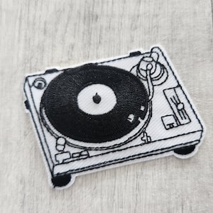 Remendo de ferro para toca-discos, plataforma giratória de vinil para DJ costurada em remendo, apliques bordados de música, suprimentos para artesanato em tecido
